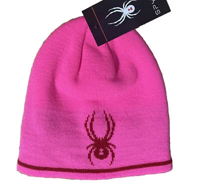 Spyder Women’s Ladies Girls Pink Lined Beanie Red Spider Print One Size