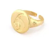 Goat Capricorn Horoscope Textured Ring Adjustable Shiny Gold Plated brass 4863