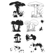 Sizzix A5 Clear Stamps Set 10PK w/2P Framelits Die Painted Pencil Mushrooms???by