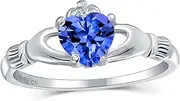 [Bling Jewelry] Personalize BFF Sorority Sister Clear CZ Pave Solitaire Blue Simulated Sapphire Celtic Irish Friendship Promise Crown Heart Claddagh Ring For Women Teen .925 Sterling Silver Customizable
