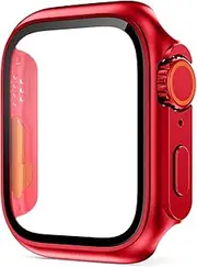 FFHAO Glass Case for Apple Watch 44mm 45mm 41mm 40mm 42mm 38mm Screen Protector Cover Change Ultra Bumper iWatch Series 8 7 SE 6 5 3 (Color : Original red, Size : 42mm)