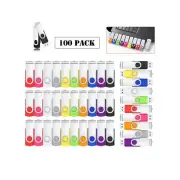 Bulk USB Flash Drive 4GB 100 Pack Multicolor 2.0 Thumb Drive Rotated Design,M...
