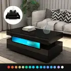 Modern LED Lights Coffee Table Storage Shelf 4 Drawers High Gloss Wooden Black