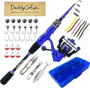 [DaddyGoFish] Spinning Fishing Rod and Reel Combo Set with Tackle Box | Fishing Pole | Carbon Fiber Telescopic Fishing Rod Kit | Spinning Reel for Travel Saltwater Freshwater Fishing Gear Kit