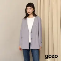 在飛比找momo購物網優惠-【gozo】不對稱口袋無領西裝外套(兩色)