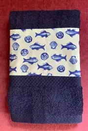 Blue Ocean Fish handmade fabric accent Blue Hand Towel
