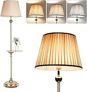LED Floor Lamp for Living Room, Mid Century Standing Lamps with Large Pleated Shade,162CM Tall Modern Floor Lamps with with Oval Shelf,3 Color Temperature Reading Lamps for Bedroom Office,Gold