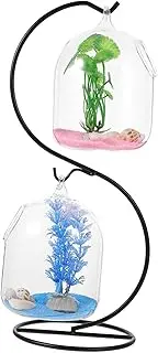 BAZEITFLOW 1 Set Hanging Fish Bowl with Iron Transparent Betta Fish Tank for Home Decoration Multi Function Mini Aquarium for Spaces Durable Glass and Iron Design