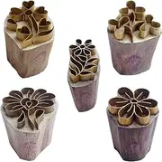 Royal Kraft Floral Brass Wooden Printing Stamps (Set of 5) - DIY Clay, Pottery Blocks BHtag0016