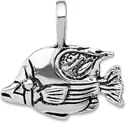[JewelryWeb] 925 Sterling Silver Textured Polished Artisan Oxidized Animal Sealife Fish Chain Slide Pendant 18.7x19.5mm Wide Chain Necklace for Women and Men