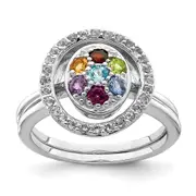 Sterling Silver Rhodium-plated Multi-gemstone w/Halo 2 Ring Set