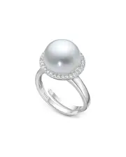BELPEARL Silver 12-11mm Pearl CZ Ring