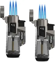 Torch Lighter, Cigar Lighter, Triple Jet Flame Torch Lighters, Windproof Butane Refillable Gas Torch Lighters with a Gift Box, 2 Pack (Without Gas)
