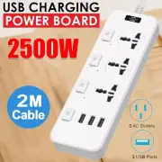Universal Power Strip Powerboard Power Board with 3 AU Plug 3 USB Ports Charger