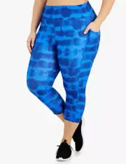 Id Ideology Women's Plus Size Tie-Dye Cropped Leggings Blue Size 3X 4890