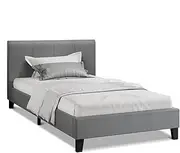 ALFORDSON Bed Frame with Headboard in Linen Fabric Upholstery King Single Size, Bed Base Platform with Adhesive Velcro Strips Wooden Slats, Mattress Foundation Max 150kg, Fabric Grey