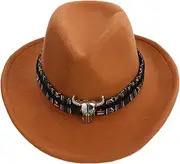 [COSMEVIVI] Bull Head Woolen Hat Sombrero Cowboy Hat Women's Hats & Caps Cowboy Outfits for Women Costumes Visor Hat Red Hat Fedora Hat for Men Wool Hat Adult Hat Western Ethnic Hat Black Felt