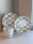 12-NWT PIECE NWT MOCHA CHECK DESIGN 100% MELAMINE DINNER PLATES AND BOWL SET
