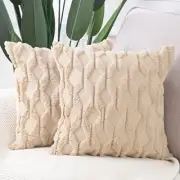 Set of 2 Soft Plush Short Wool Velvet Decorative 18" x 18" (Pack of 2) Khaki