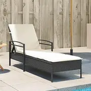 VRAXO Sun Lounger with Cushion Black 63x200x81 cm Poly Rattan -15.2KG,368299