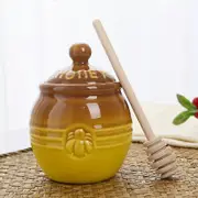 1pc Ceramic Honey Pot With Dipper And Lid, Honey Jar, Bee Embossed Honey Storage Container For Kitchen Decoration, Coffee/Tea Bar Decoration Style One