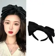 [YangQian] Halloween Knotted Headband for Women Bow Hairband for Girls Woman Head Band Hair Accessories Halloween Hair Bands Party Decoration Headpieces Bow Knot Black Satin Hair Hoop Festival Formal Headband