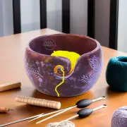 Wooden Yarn Bowl With Colour Flower Design - Wooden Yarn Holder - Knitting Bowl