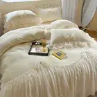 4pcs Bedding Set Luxury Super Warm Lace Quilt Cover Flat Sheet 2 Pillowcases