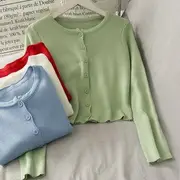 Cropped Cardigan Light Green - One Size