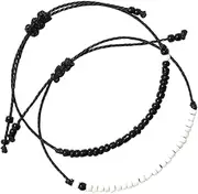 SHERCHPRY Matching Bracelet Set Black White Bead Woven Cord Pair Bracelets for Couples