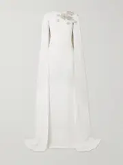 [Zuhair Murad] Zuhair Murad - Crystal-embellished Cape-effect Cady Gown - White - FR 44 FR 44 White