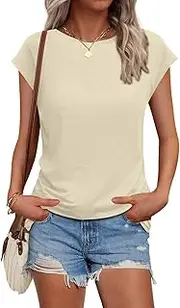 [AIRMOOD] Womens Cap Sleeve Crewneck Tshirt Tops Summer Casual Plain Tee Shirt