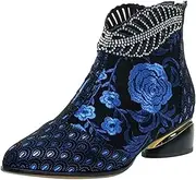 [HOTRA] Ankle Boots with Rhinestones for Women Embroidered Crystal Leaf Flower Chunky Heel Bootie Walking Boots for Dancer Wedding Party