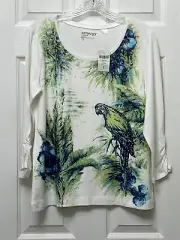 NWT Chico's Zenergy Size 1 M 8-10 RARE Rhinestone Studded Parrot 3/4 Sleeve Tee