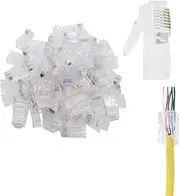 RJ45 Cat6 Pass Through Connectors 8P8C,Unshielded (UTP) Modular Plug, Cat 6/Cat 5E RJ45 Ends Gold Plated,RJ45 Modular Plugs for Solid or Stranded UTP Network Cable Ethernet Connector End 50-Pack (100)