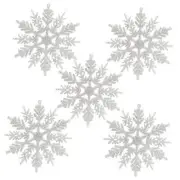 Plastic Snowflake Ornaments, 24pcs Glitter Snowflake Ornaments on String White