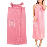 [Fbinys] Towel Robe for Women After Shower - Wearable Absorbent Bath Towel Wrap,Quick Dry Coral Fleece Bathrobe with Pocket for Home Spa Travel