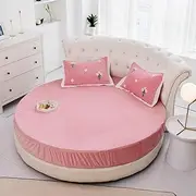 Non-Slip Bedspread Flannel Round Bed Mattress Protection Cover Bed Skirt Solid Color Fitted Sheets Thickened Bed Cover-Fitted_Sheets_Light_Pink_Diameter_200cm(1pcs)