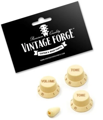 CREAM VOLUME & TONE KNOB SET W/SWITCH TIP FOR FENDER STRAT STYLE GUITARS *NEW*