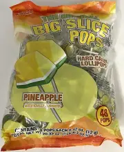 Big Slice Pops Pineapple Candy Lollipops Suckers Bulk 48 Count Bag Candies