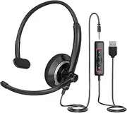 Wired Computer Headset with Microphone for PC Laptop - USB Headset Noise Cancelling,On Ear Office Call Center Boom Skype Webinars,Mute Control,Lightweight