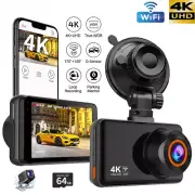 4K WiFi Dash Cam for Cars Front and Rear Dual Lens Auto Dashcam Time-lapse Video