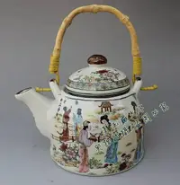 在飛比找樂天市場購物網優惠-瓷器古玩雜項收藏 瓷器陶瓷美女手提壺 水壺酒壺茶壺 陶瓷提梁
