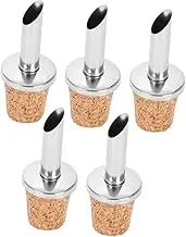 CLISPEED 5Pcs Stainless Steel Bottle Pourers with Cork Stopper Angled Spout Design for Easy Liquid Dispensing for Olive Oil Vinegar Syrups and More