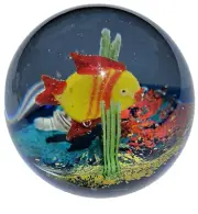 MURANO Blown Glass Sphere Paperweight Colorful Clownfish In The Ocean/3"x3"