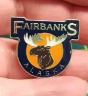 Alaska Pin - Fairbanks Alaska Bull Moose head pictured on it 7/8" tall pinback
