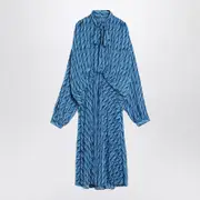 [Balenciaga] Midi Dress With Bow And Blue Print 36 FR Blue