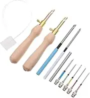 jojofuny 1Set DIY Embroidery Punch Needle Tool Kit for Cross Stitching Decorative Crafts Durable Wooden Handle for Clothing Pillowcases Curtains and More