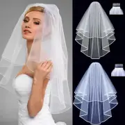 Women Bridals White Veils 2 Layer Nets Yarn Bride Veil with Comb Clips Wedding
