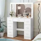 Large Dressing Table Vanity Set 11 Led Bulbs Mirror Cabinet w/ 7 Drawers White